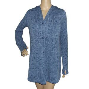Cuddl Duds Comfort Wear Hoodie Jacket Size XS Snap Blue Midnight Paisley Floral